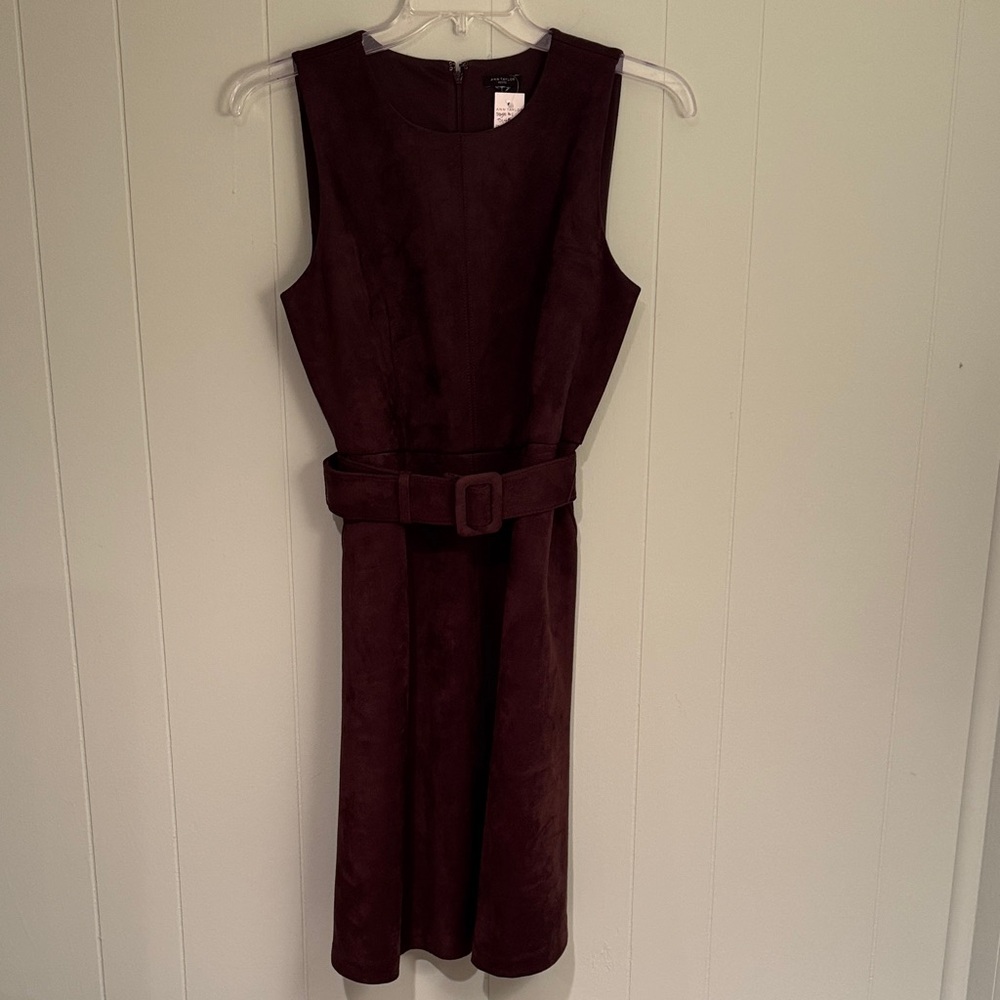 Ann Taylor Sleeveless Midi Dress in Brown Faux Suede